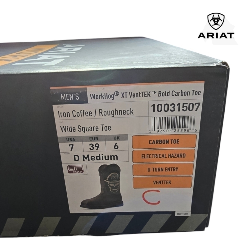 ARIAT Workhog XT VentTek Bold Carbon Toe Men's 7D Iron Coffee Roughneck NEW IB - Picture 7 of 10